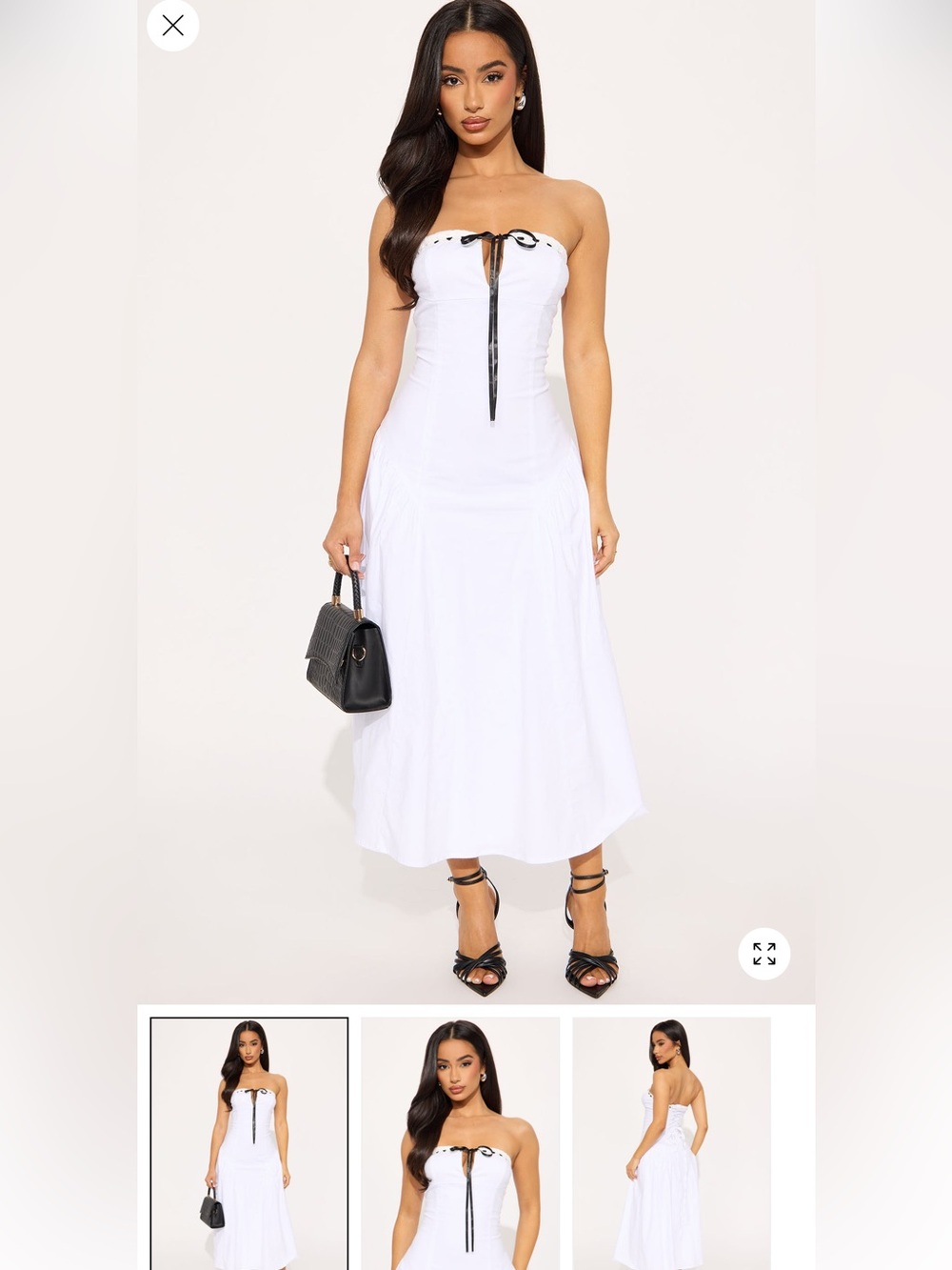 Fashion Nova White Strapless Dress with Black Ribbon Detail